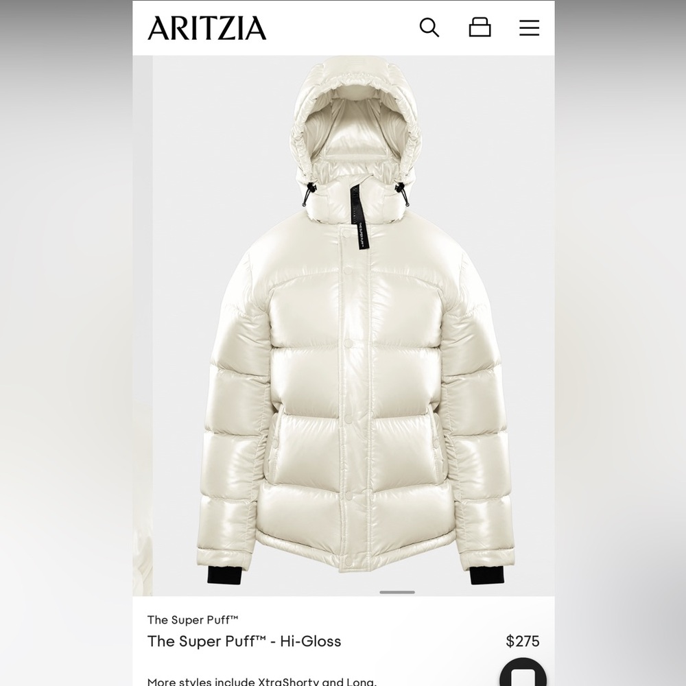 Like New Aritzia The Super Puff Hi Gloss puffer jacket XS Birch White